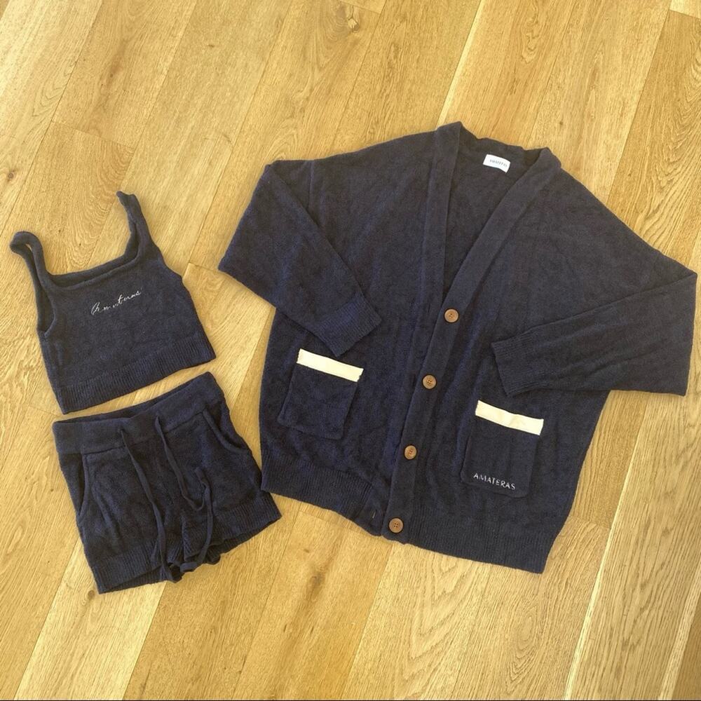 Amateras - Feather Knit Tank, Shorts and Cardigan in Navy